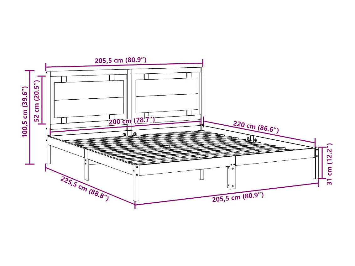 Cadre de lit sans matelas 140x190 cm bois de pin massif