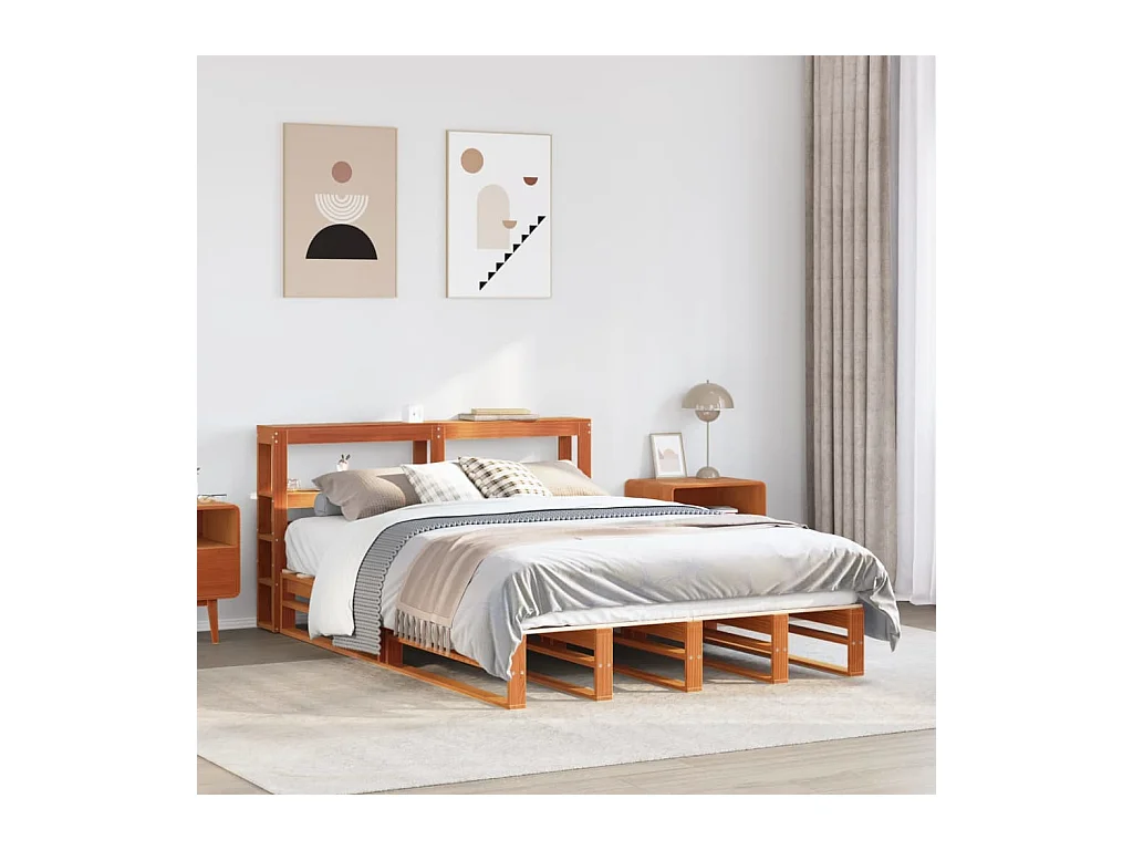 Cadre de lit sans matelas cire marron 140x190cm bois pin massif