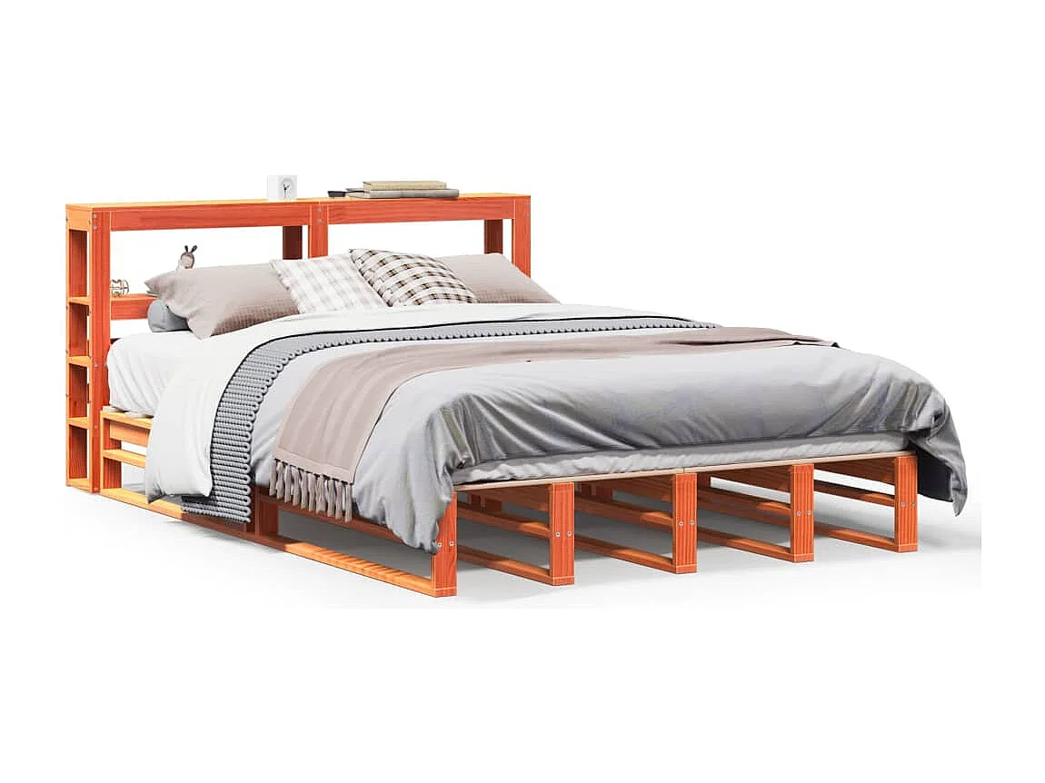 Cadre de lit sans matelas cire marron 140x190cm bois pin massif