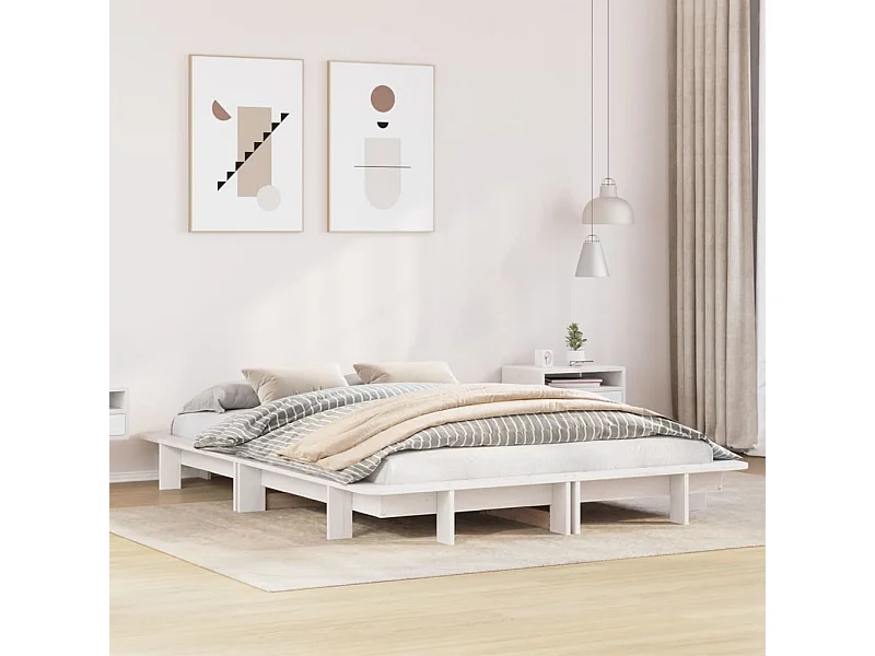 Letto senza Materasso Bianco 135x190 cm Legno Massello di Pino