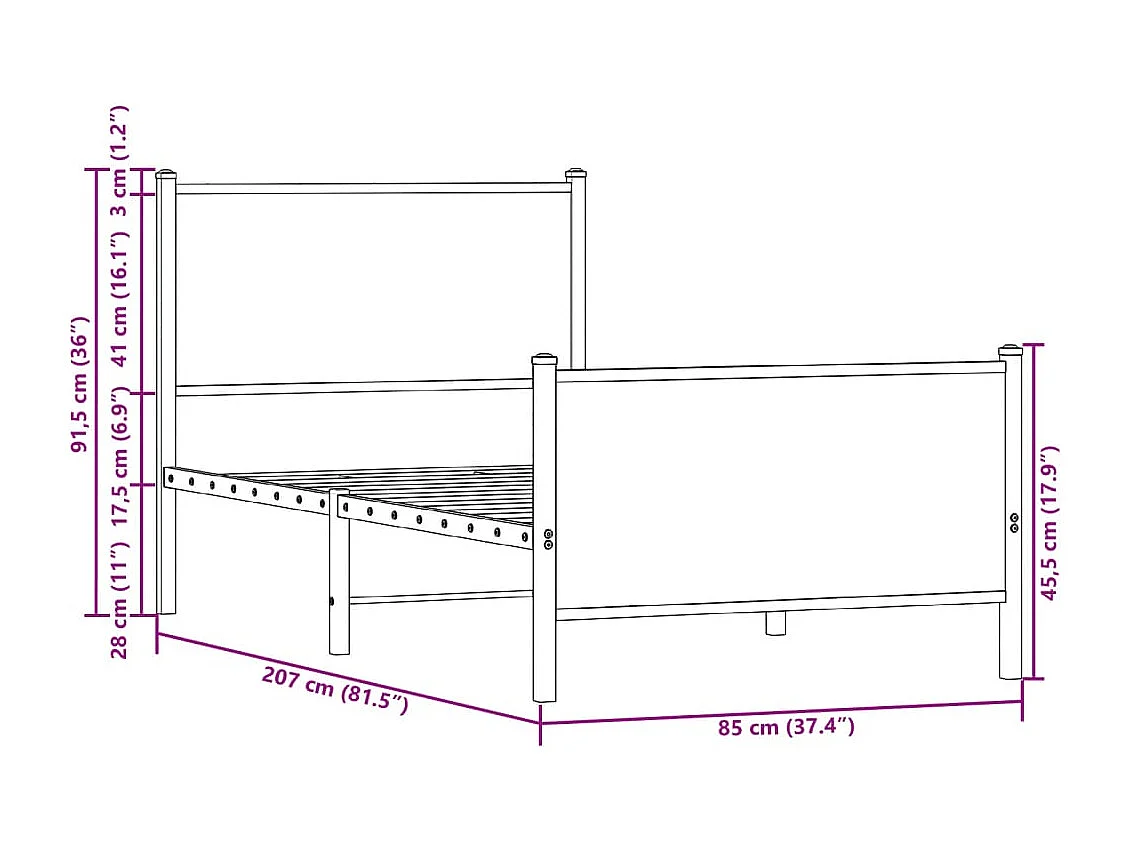 Bedframe kunstleer grijs 120x190 cm