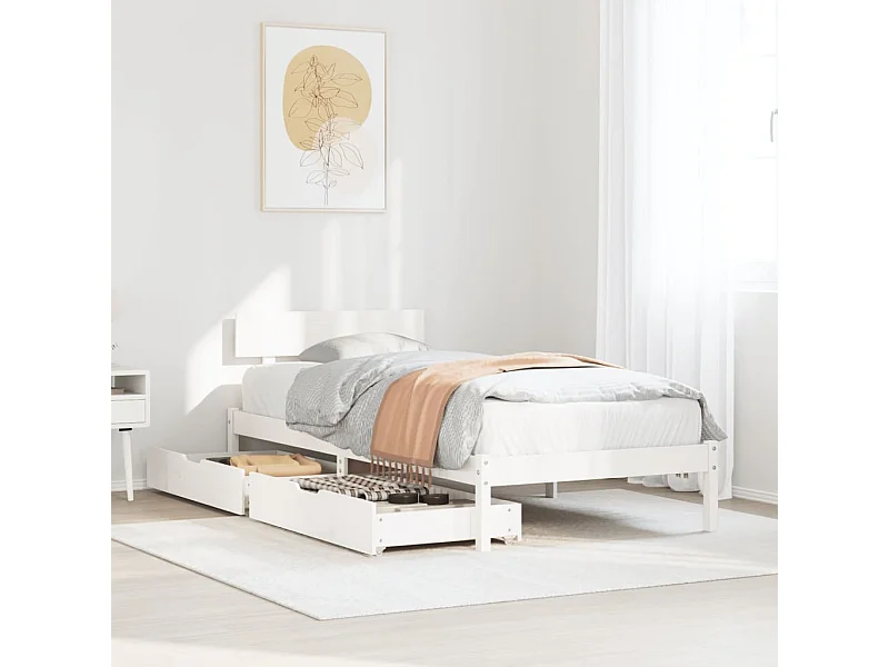 Letto senza Materasso Bianco 75x190 in Legno Massello di Pino