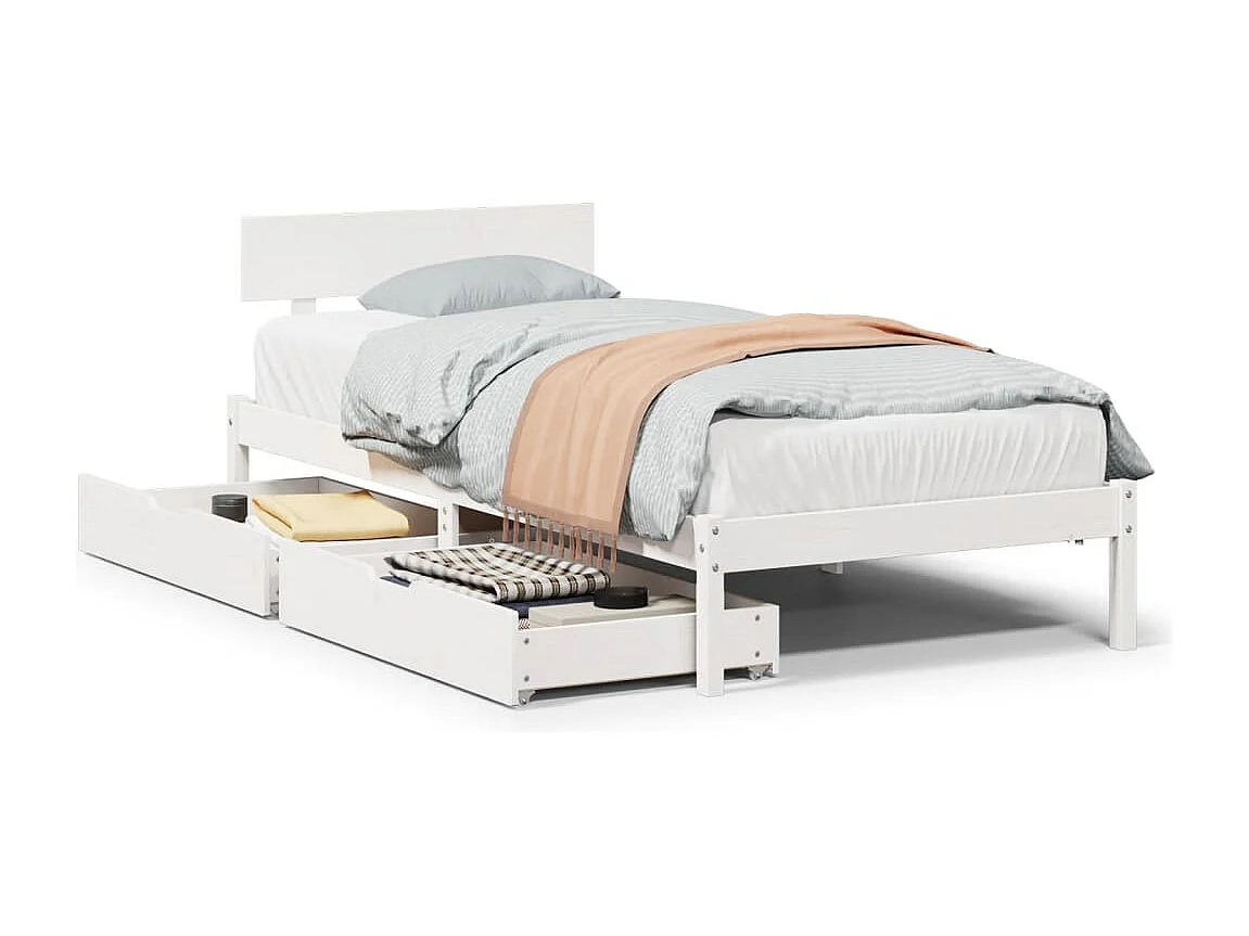 Cadre de lit sans matelas blanc 75x190 cm bois de pin massif