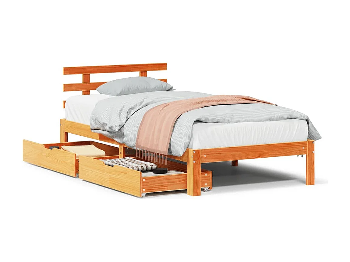 Giroletto Cassetti Marrone Cera 90x190cm Legno Massello di Pino