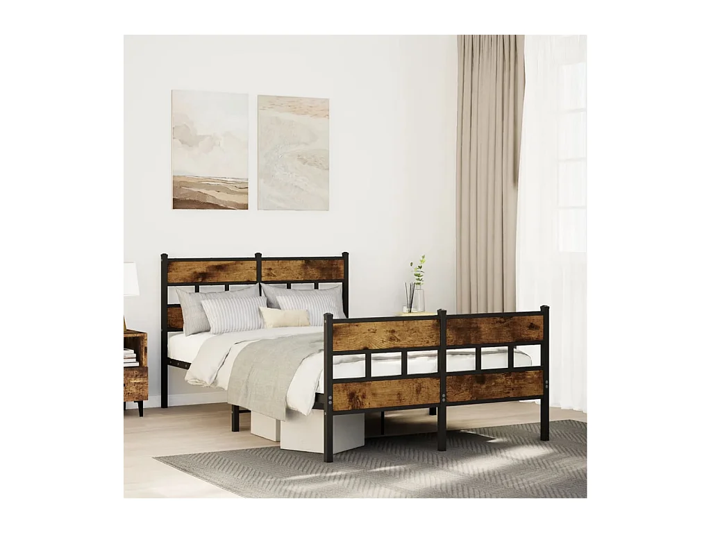 Cadre de lit en métal sans matelas chêne fumé 120x190 cm