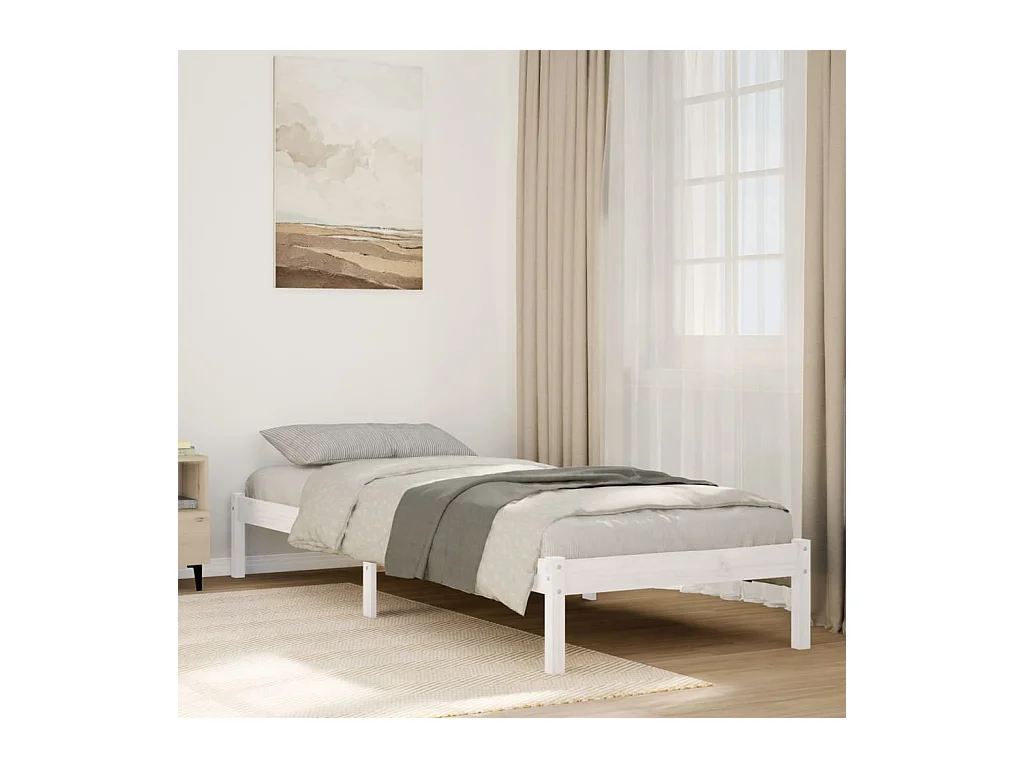 Letto Extra Lungo senza Materasso Bianco 90x220 cm in Pino