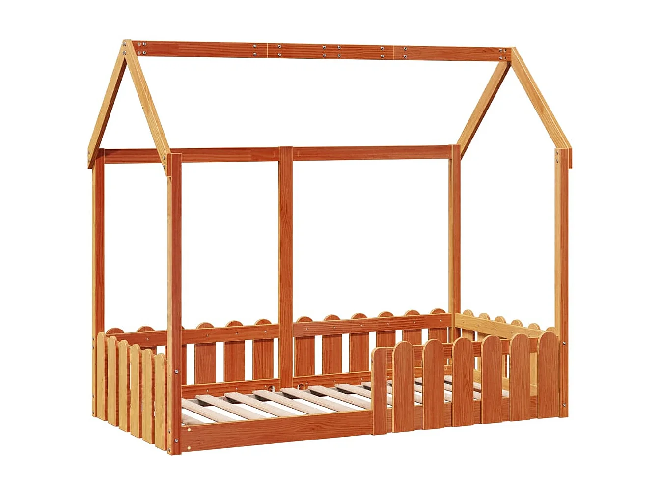 Cama con forma de casa de niños madera maciza marrón 80x160 cm