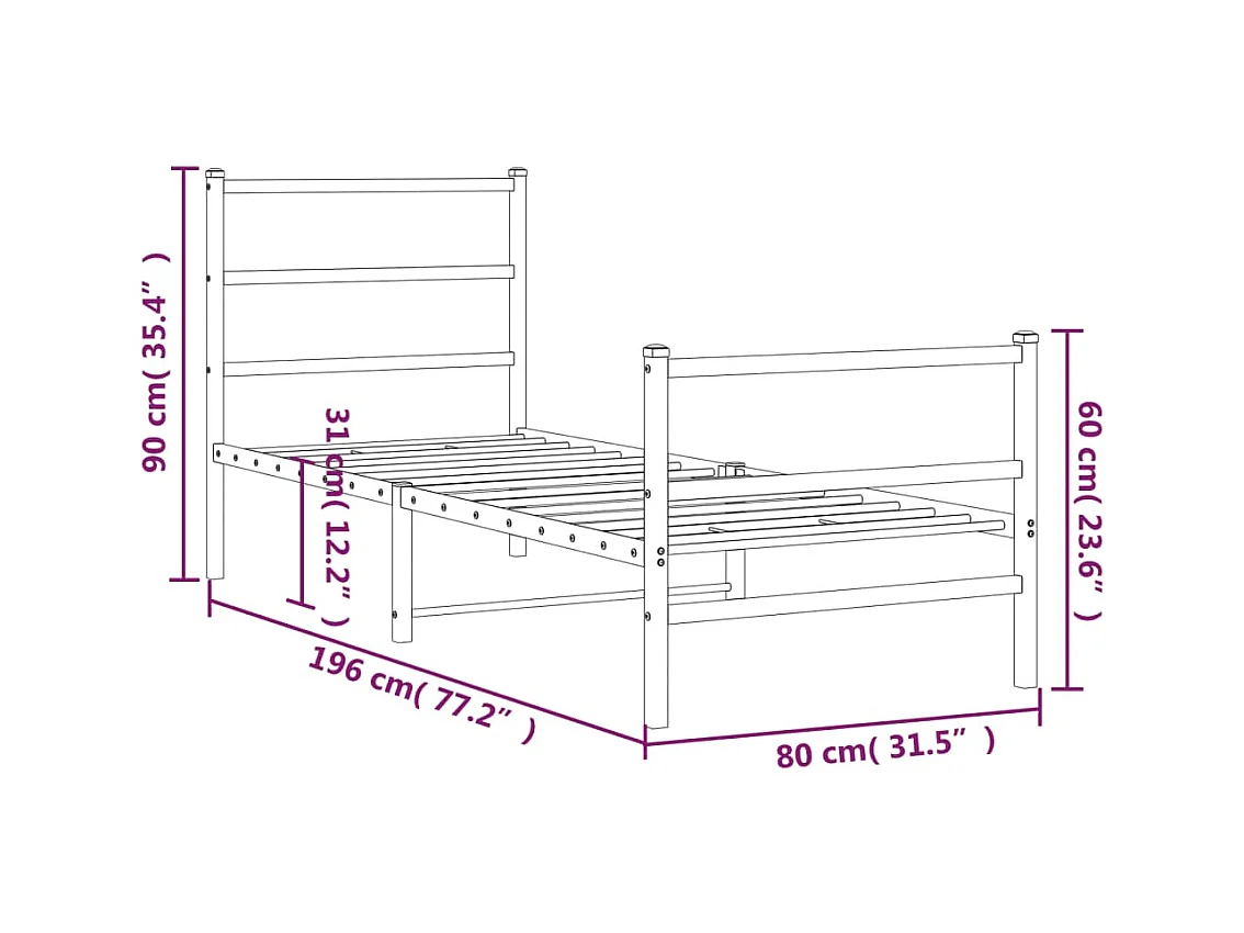 Bedframe met hoofd- en voeteneinde metaal wit 75x190 cm