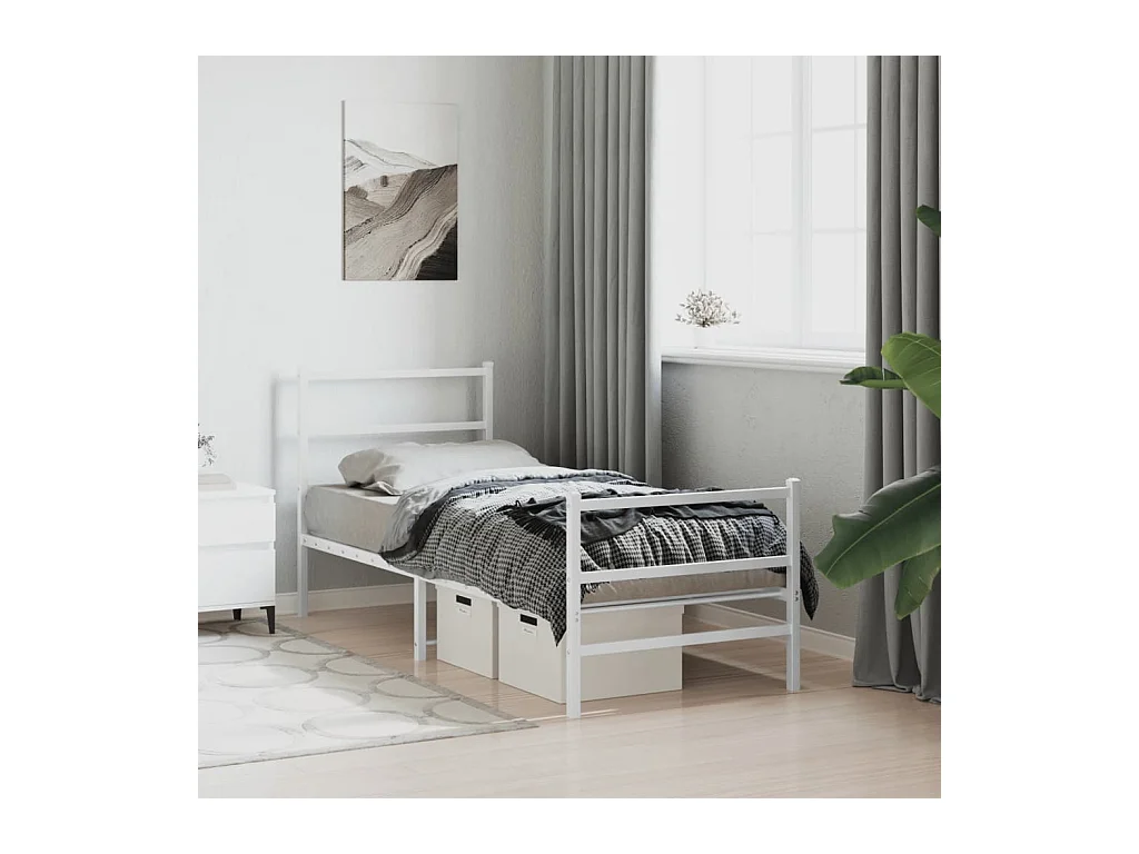 Bedframe met hoofd- en voeteneinde metaal wit 75x190 cm