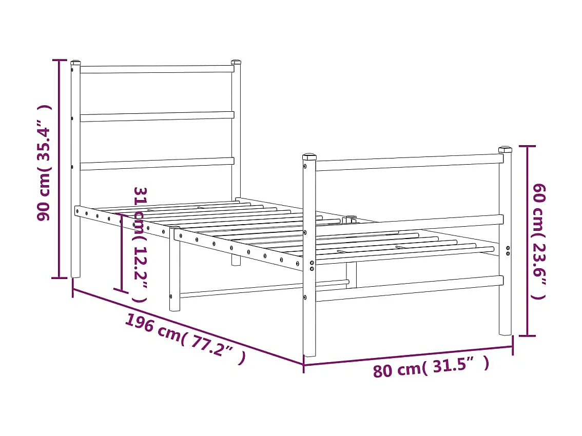 Bedframe met hoofd- en voeteneinde metaal wit 75x190 cm