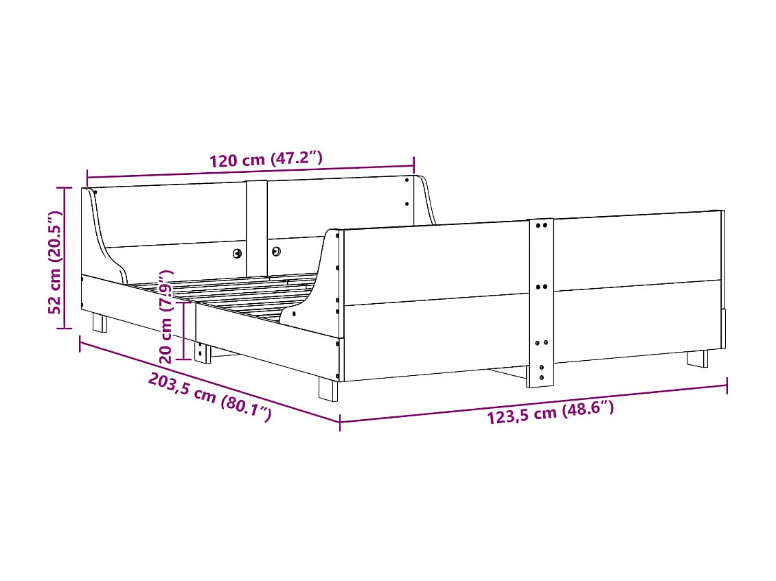 Cadre de lit sans matelas blanc 120x200 cm bois de pin massif