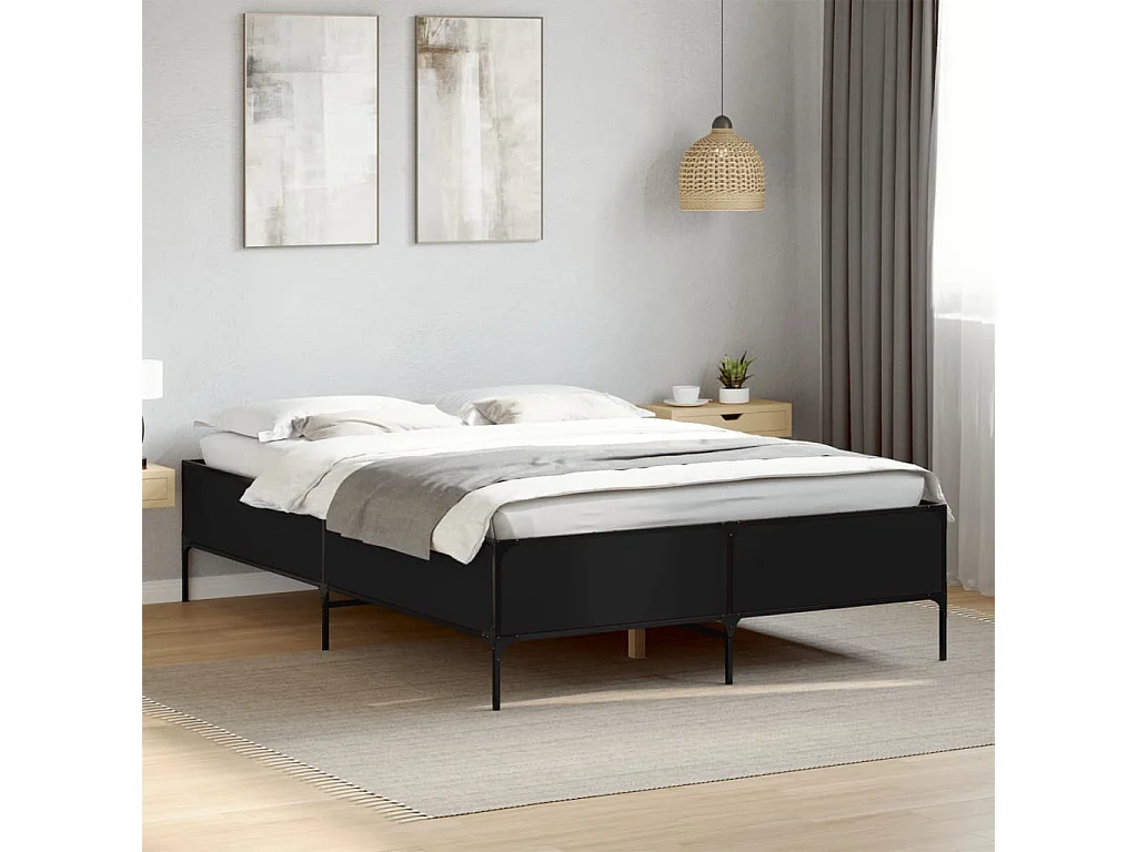 Estrutura de cama 120x190 cm derivados de madeira/metal preto