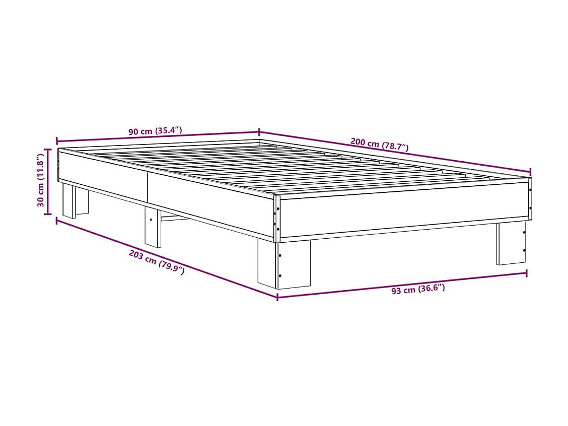 Giroletto Grigio Sonoma 90x200 cm Legno Multistrato e Metallo
