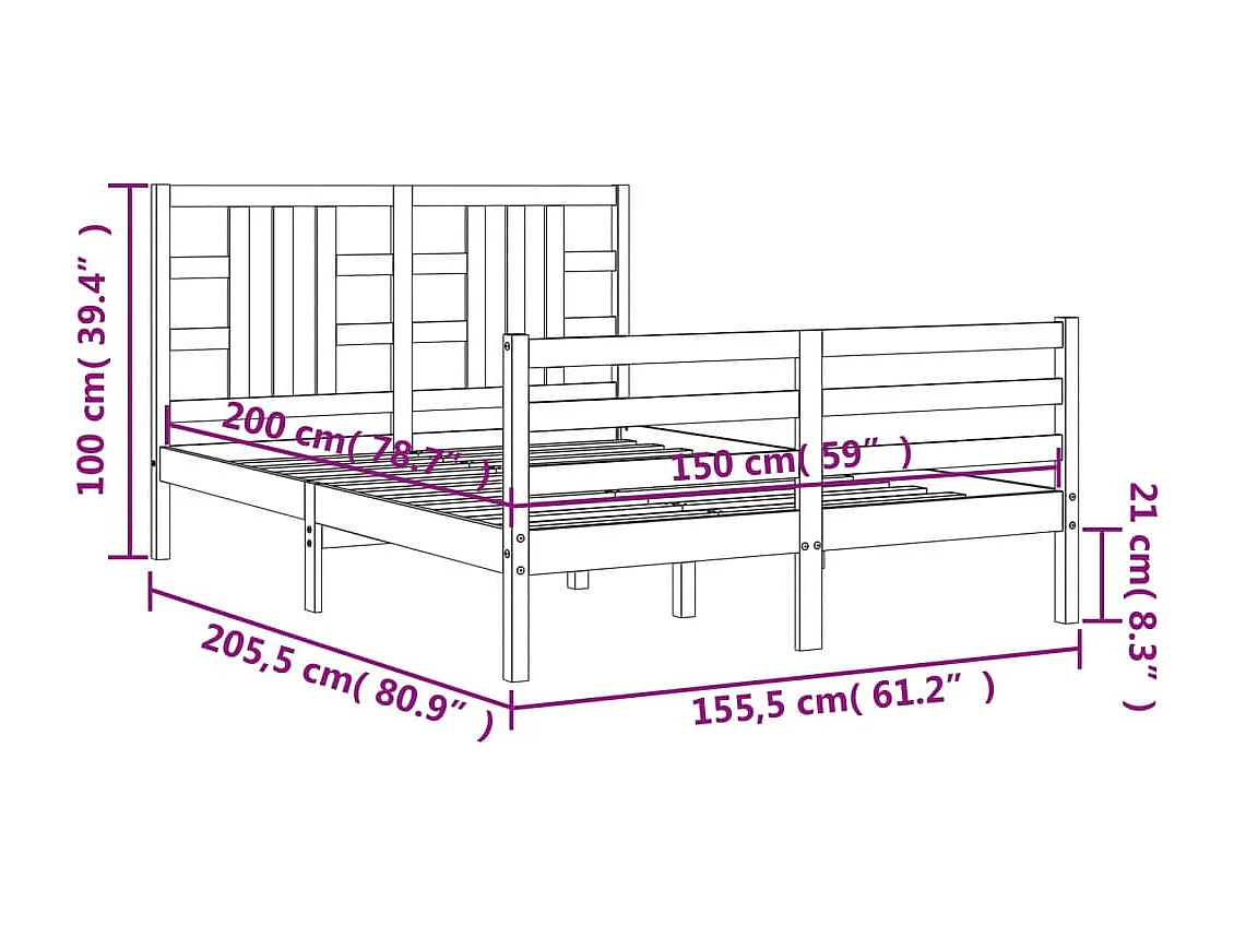 Bedframe met hoofdbord massief hout wit