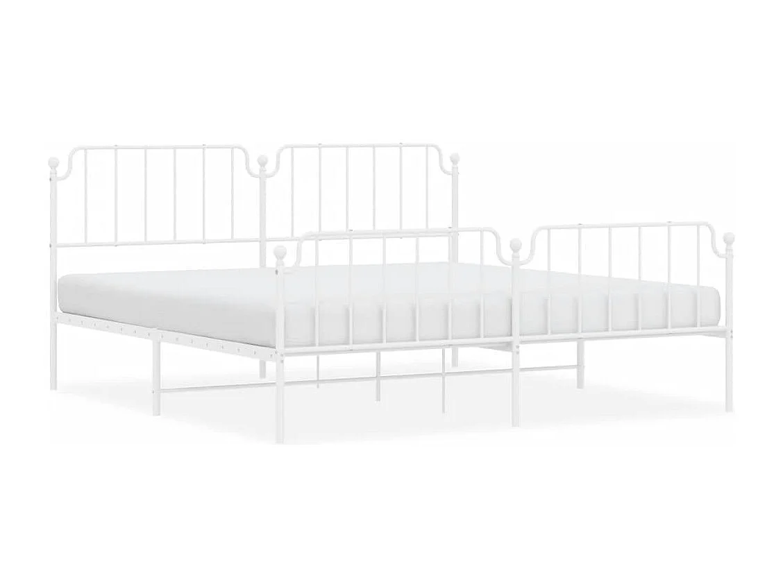 Cadre de lit métal sans matelas et pied de lit blanc 200x200 cm