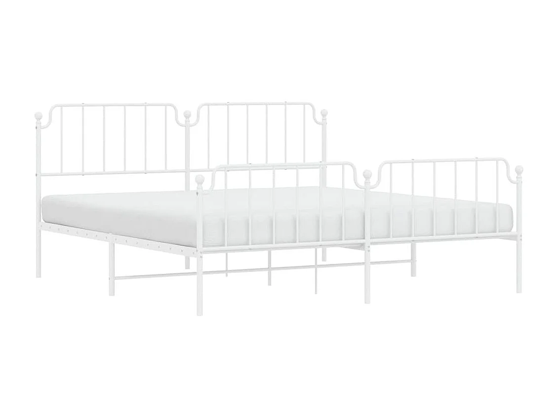 Cadre de lit métal sans matelas et pied de lit blanc 200x200 cm