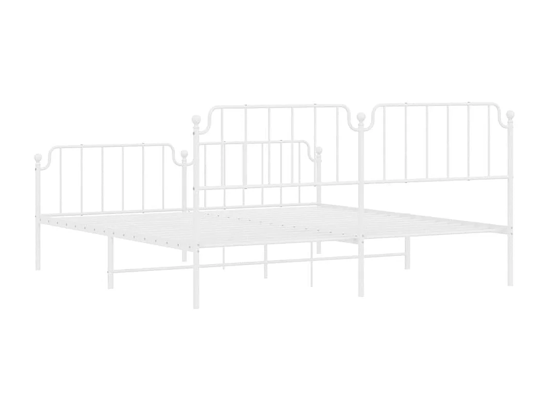 Cadre de lit métal sans matelas et pied de lit blanc 200x200 cm