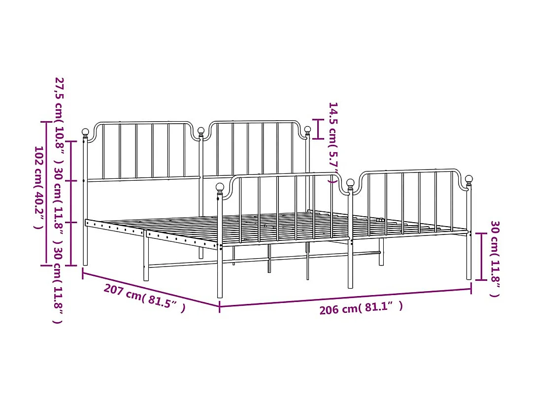 Bettgestell mit Kopf- und Fußteil Metall Weiß 200x200 cm