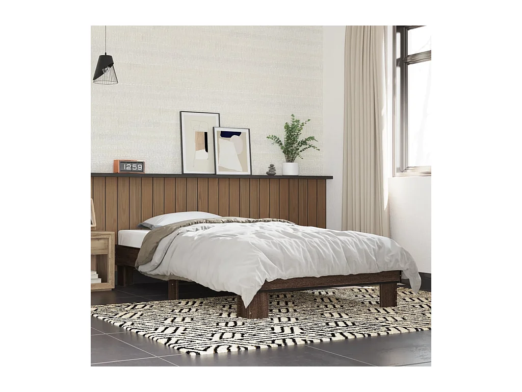 Bedframe bewerkt hout en metaal bruin eikenkleurig 90x200 cm