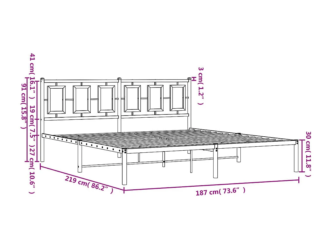 Cadre de lit métal sans matelas avec pied de lit blanc 90x190cm