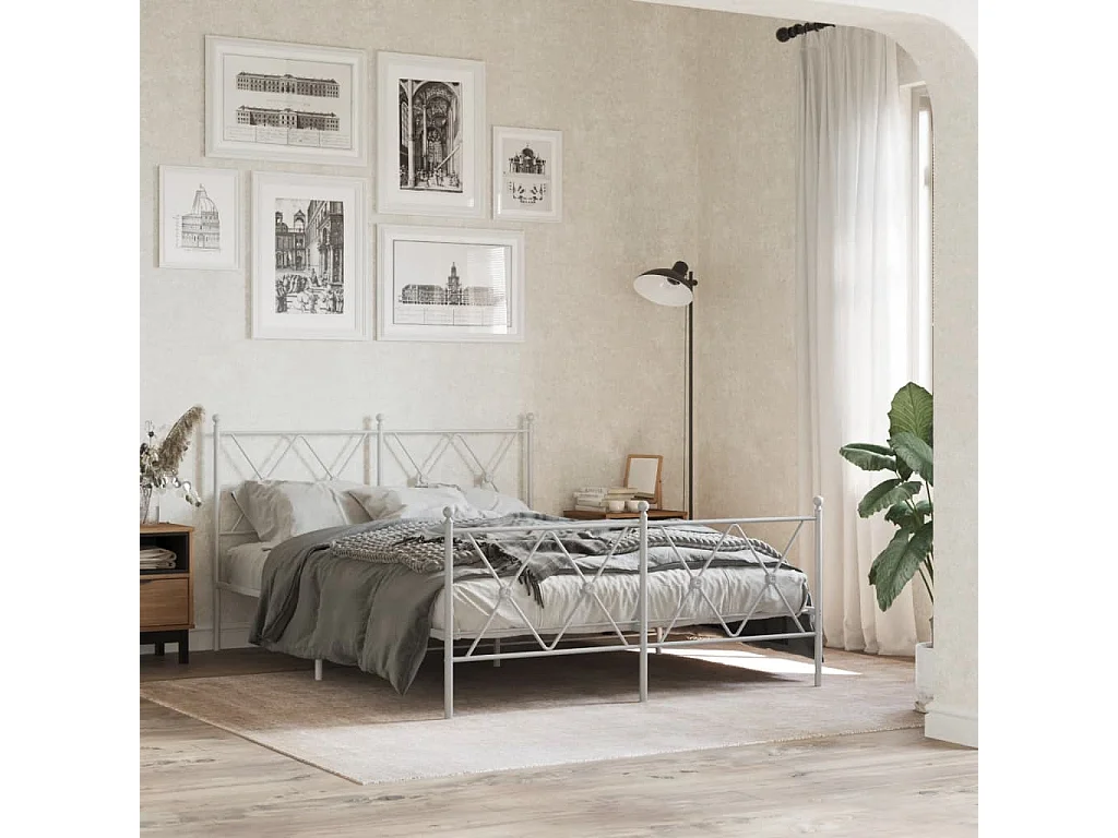 Bedframe met hoofd- en voeteneinde metaal wit 137x190 cm