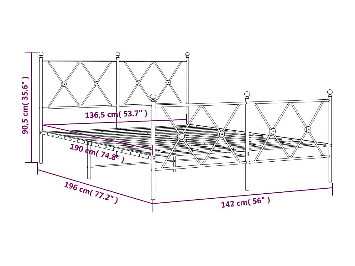 Bedframe met hoofd- en voeteneinde metaal wit 137x190 cm