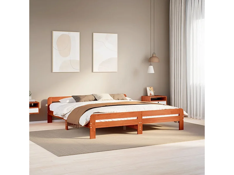 Cama sin colchón madera maciza de pino marrón cera 200x200 cm