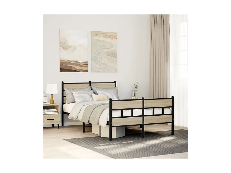 Estrutura de cama sem colchão 120x200 cm metal carvalho sonoma