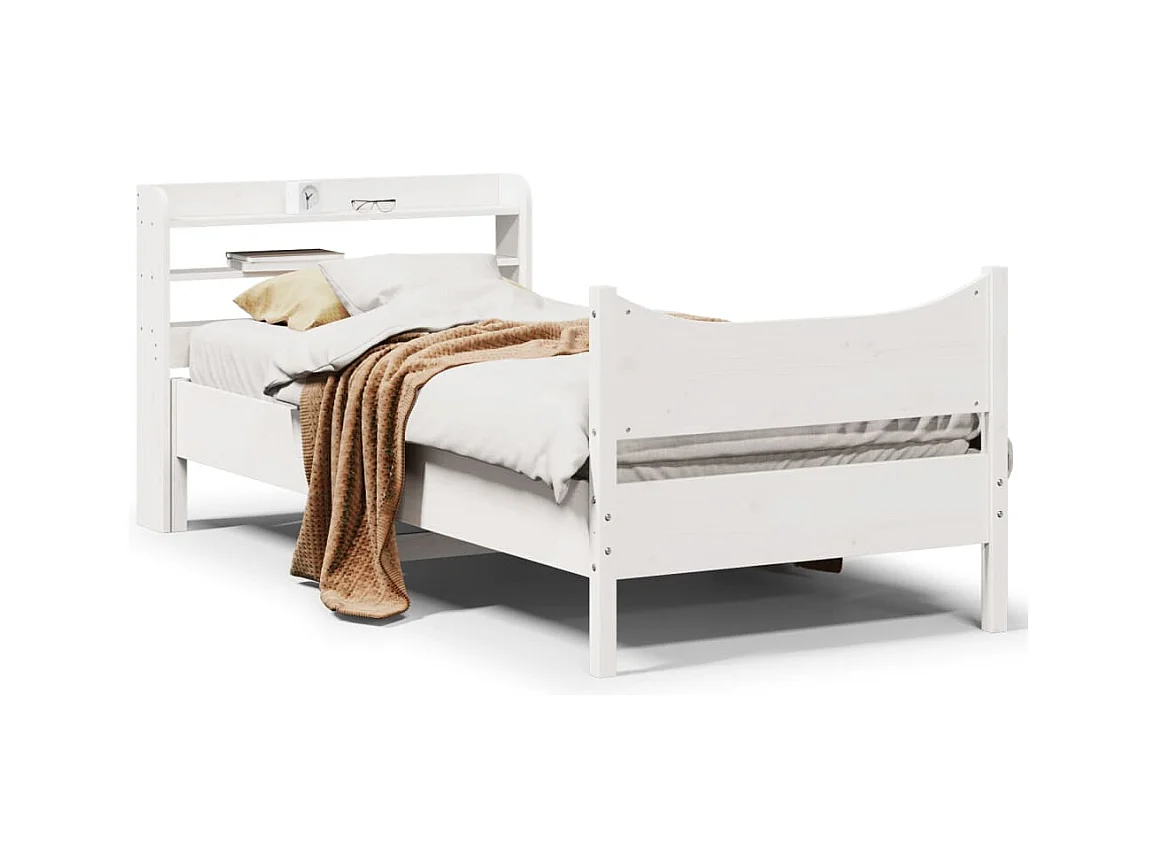 Giroletto con Testiera Bianco 90x200 cm Legno Massello di Pino