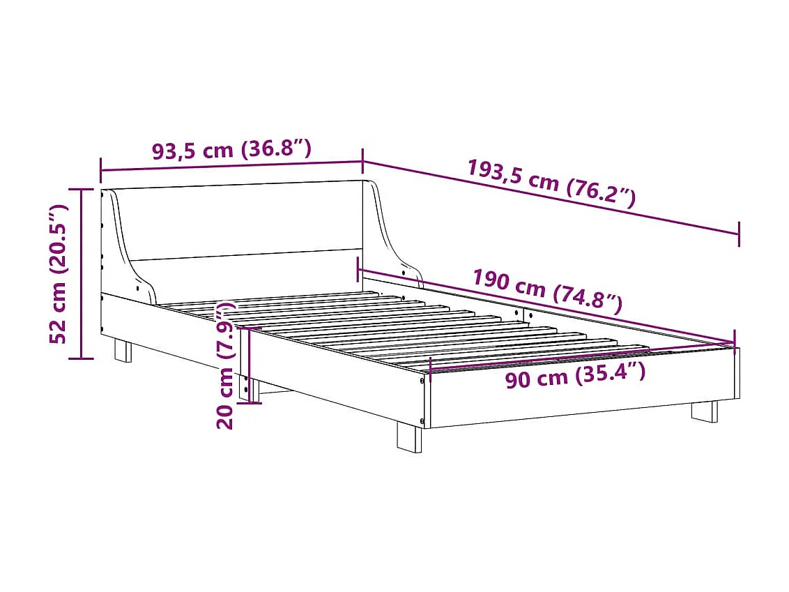 Cadre de lit sans matelas blanc 90x190 cm bois de pin massif