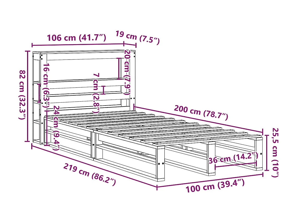 Giroletto senza Materasso 100x200 cm in Legno Massello di Pino