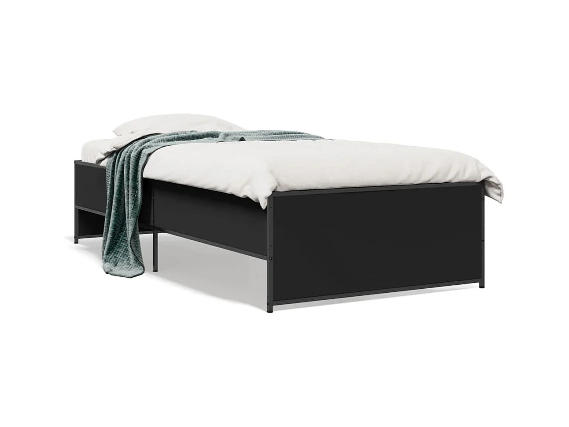 Bedframe bewerkt hout en metaal zwart 100x200 cm