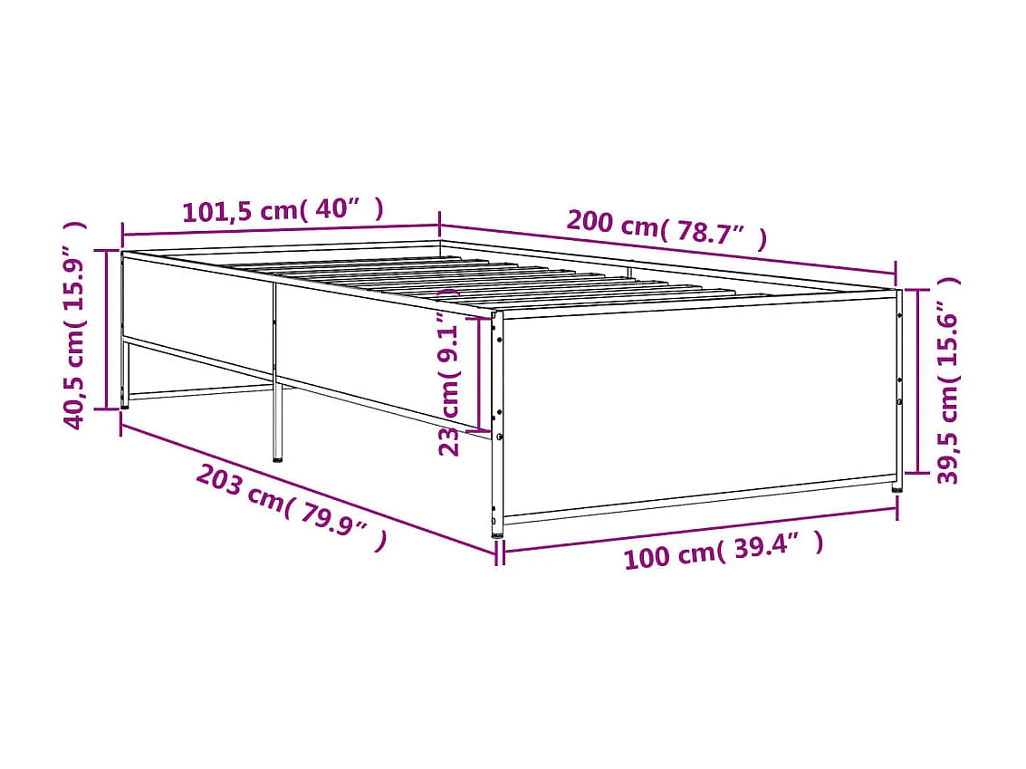 Cadre de lit sans matelas noir 100x200 cm