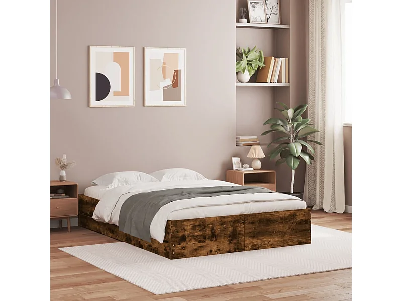 Cadre de lit avec tiroirs sans matelas chêne fumé 120x200 cm