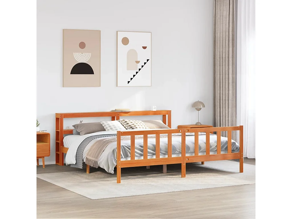 Cadre de lit et tête de lit sans matelas cire marron 200x200 cm