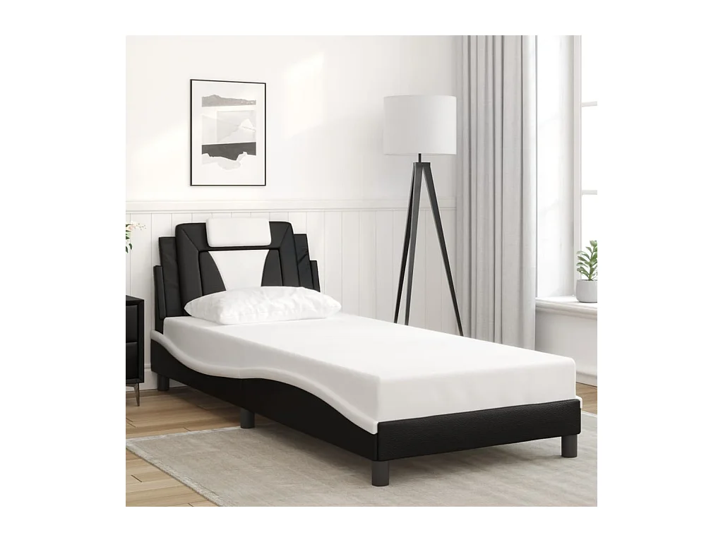 Cadre de lit sans matelas noir et blanc 90x200 cm similicuir