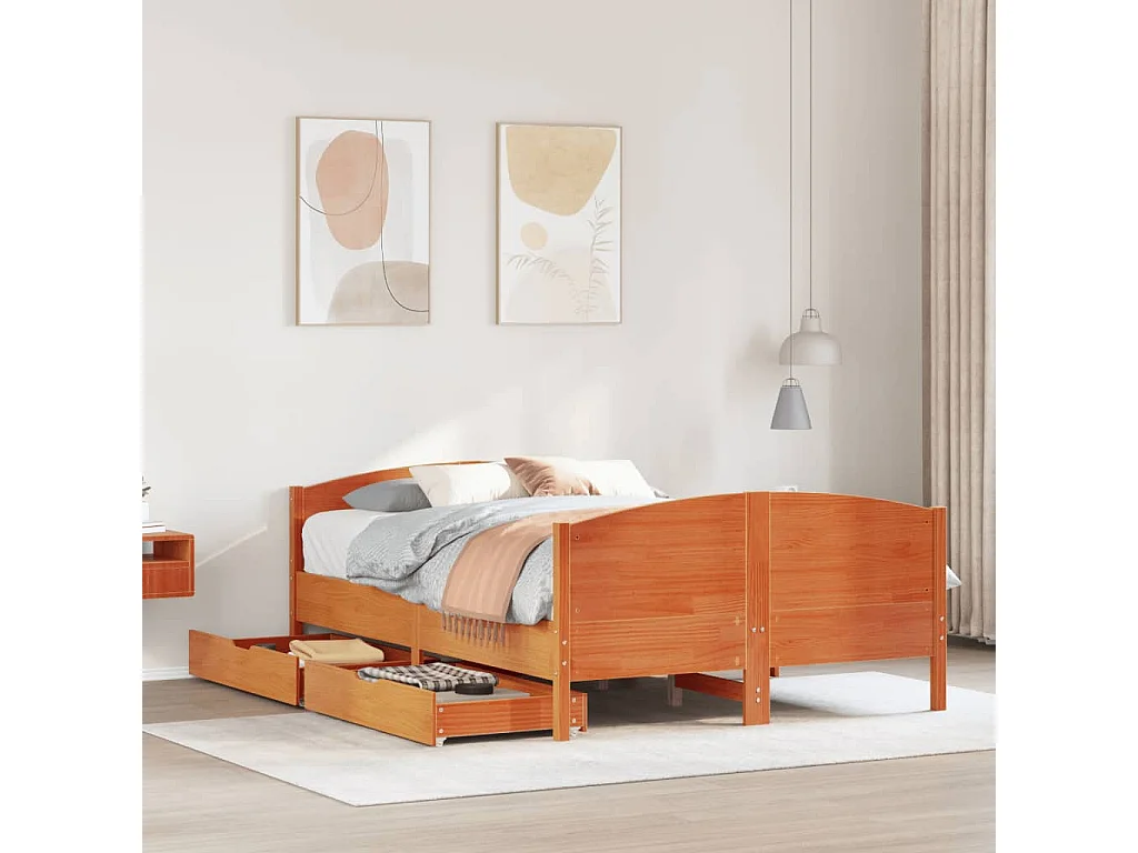 Cadre de lit sans matelas cire marron 120x200cm bois pin massif
