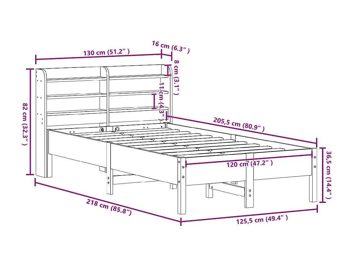 Cadre de lit sans matelas blanc 150x200 cm bois de pin massif
