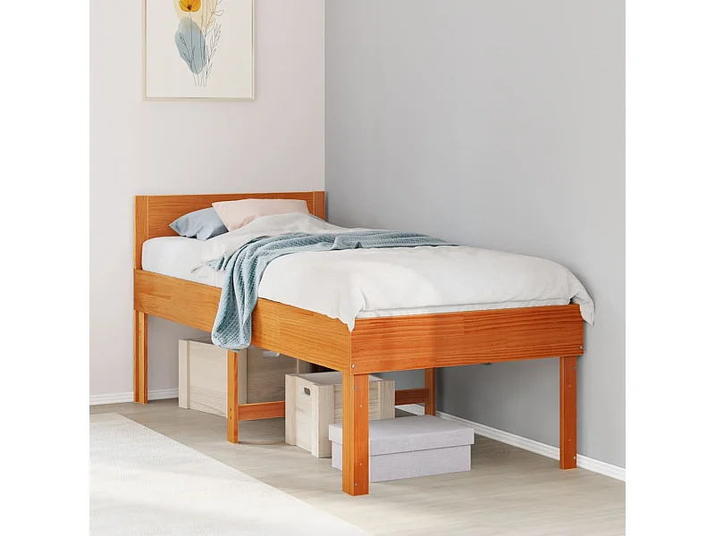Cama sem colchão 75x190 cm madeira de pinho maciça castanho-mel