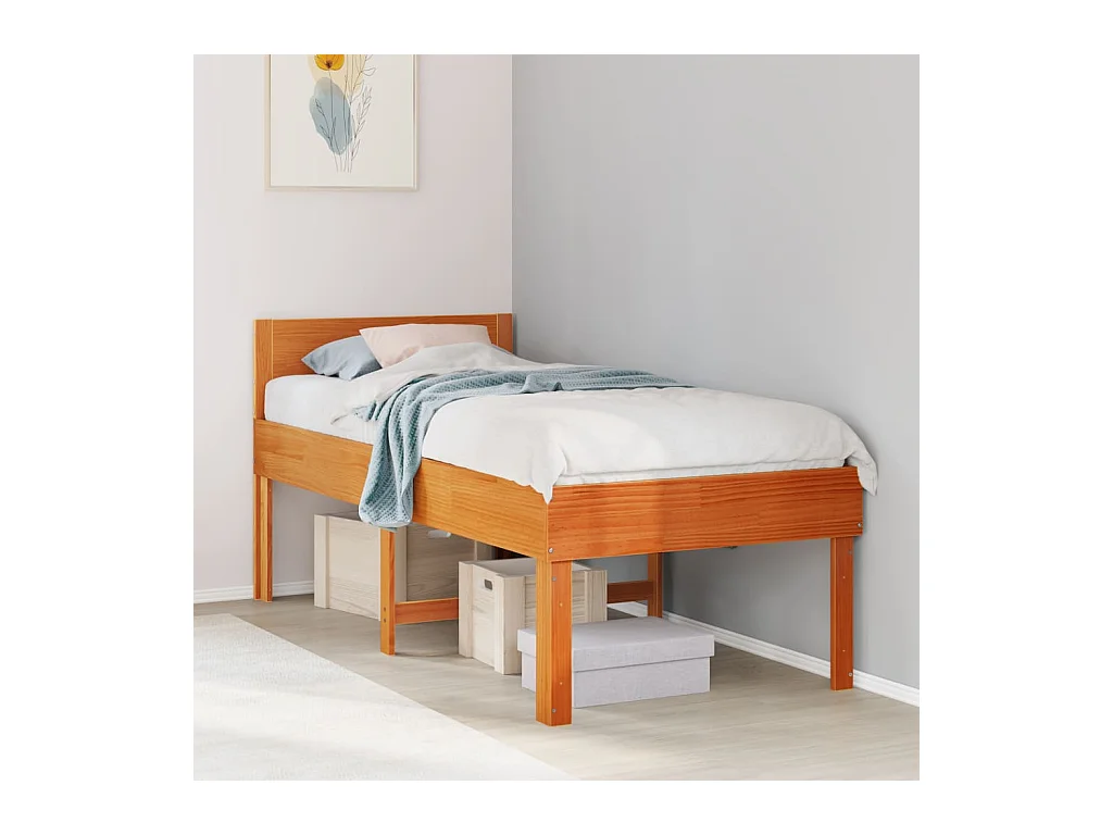 Cadre de lit sans matelas cire marron 75x190 cm bois pin massif