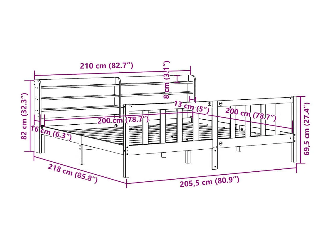 Cadre de lit sans matelas 180x200 cm bois massif de pin