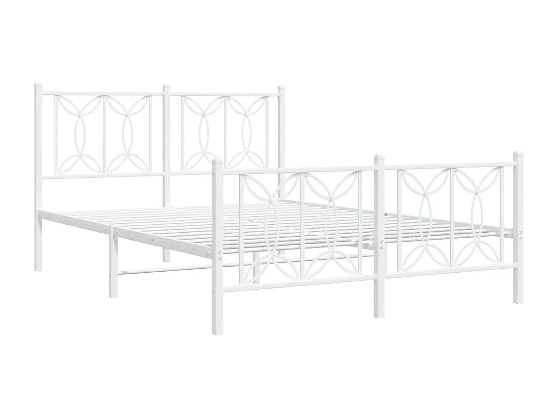 Cadre de lit métal sans matelas et pied de lit blanc 135x190 cm