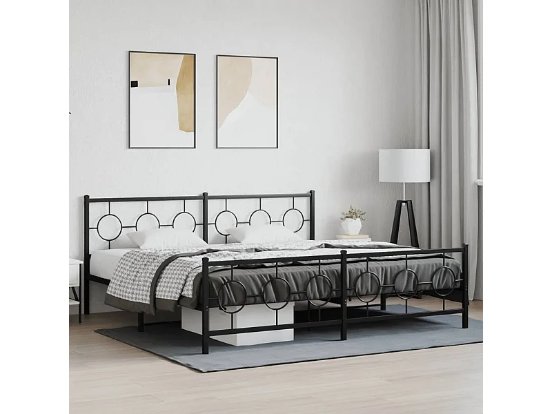 Estrutura de cama com cabeceira e pés 200x200 cm metal preto