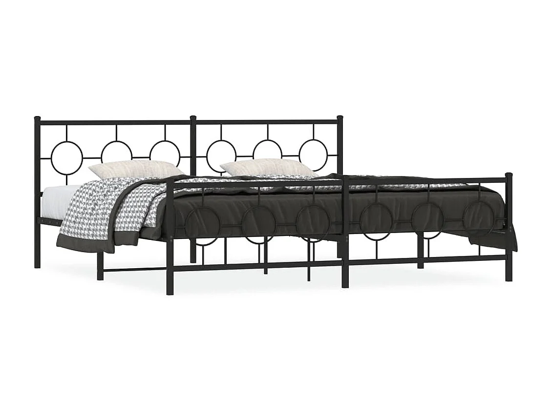 Cadre de lit métal sans matelas avec pied de lit noir 200x200cm