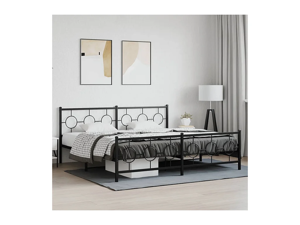 Bedframe met hoofd- en voeteneinde metaal zwart 200x200 cm