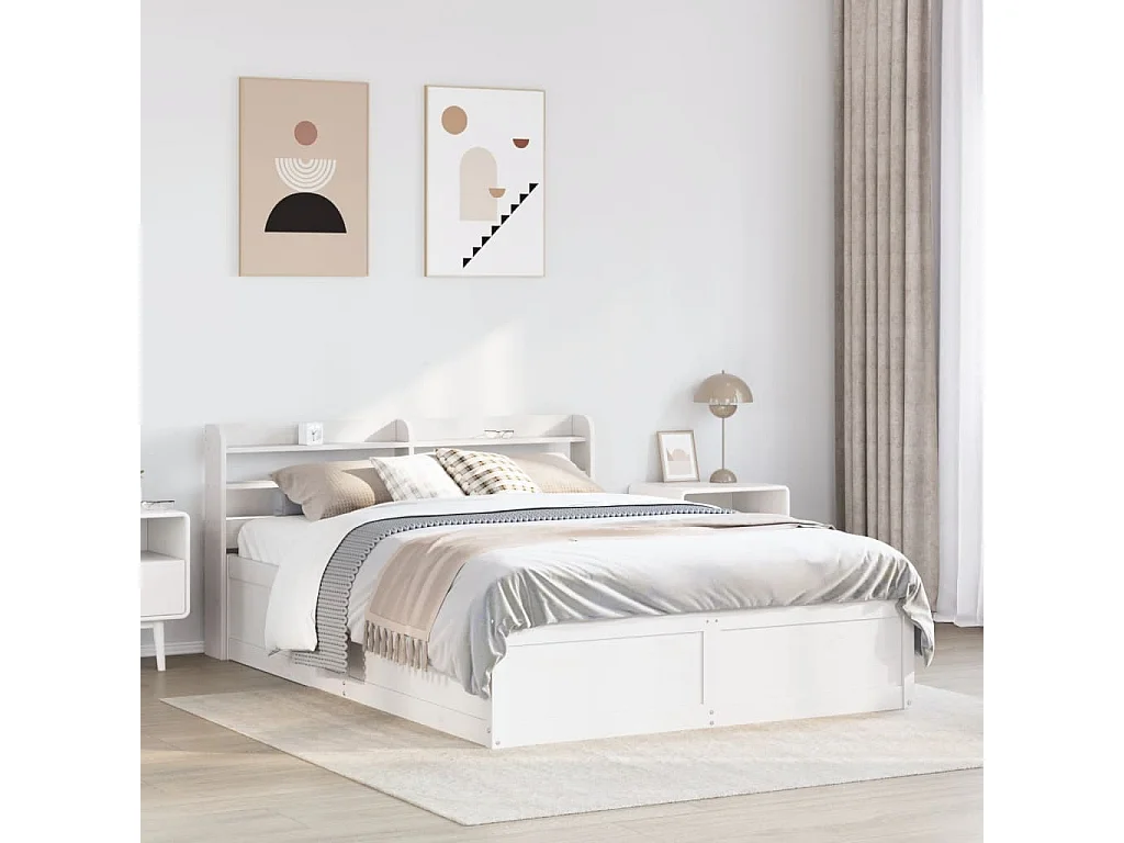 Cadre de lit avec tête de lit blanc 150x200 cm bois pin massif