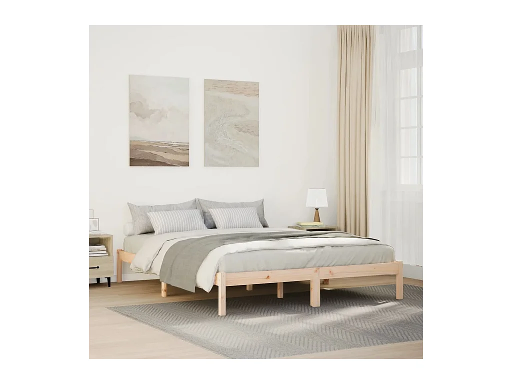Cadre de lit extra long sans matelas 140x210 cm bois massif pin