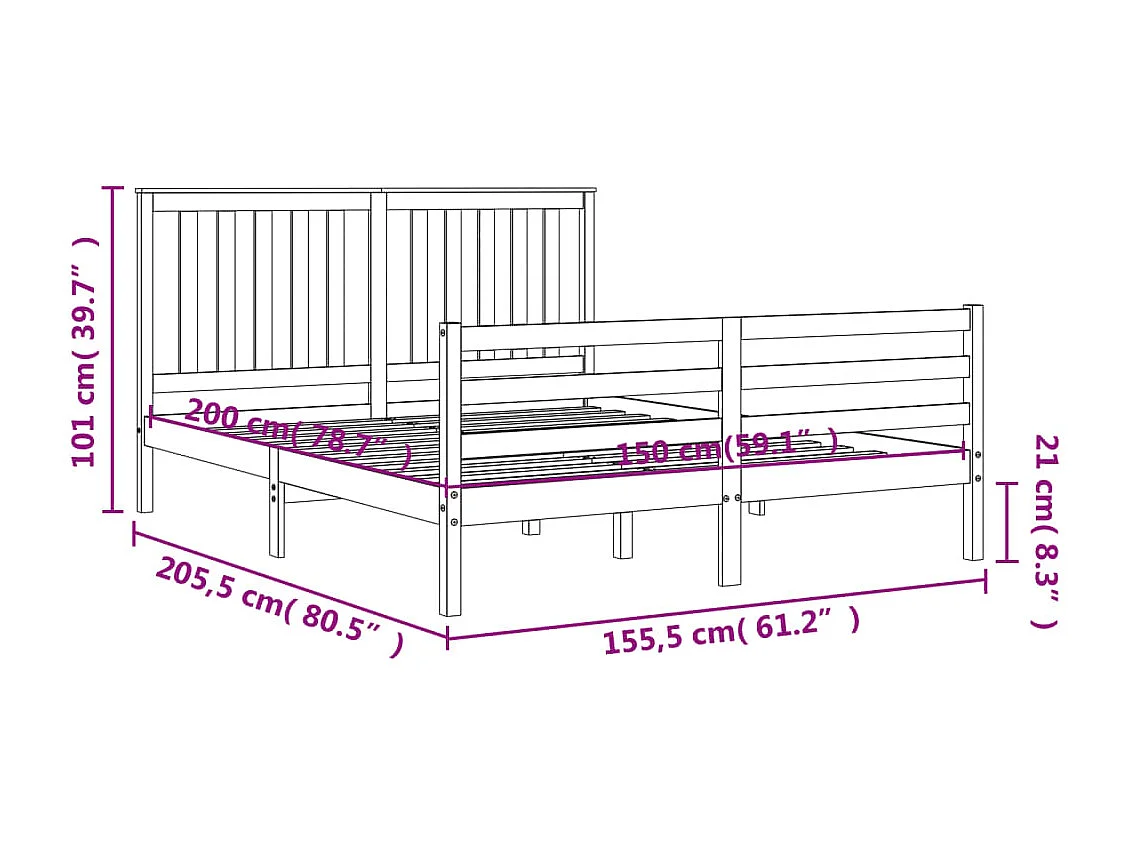 Estrutura de cama com cabeceira 140x200 cm metal preto