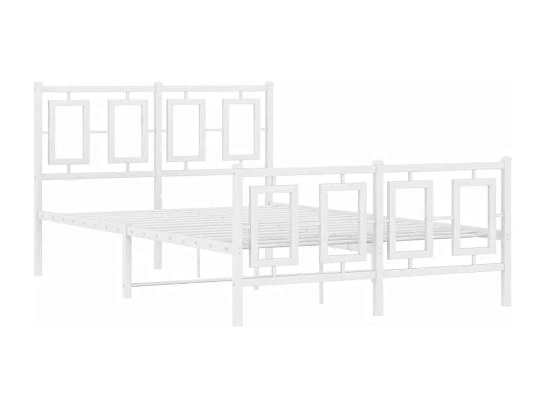 Cadre de lit métal sans matelas et pied de lit blanc 120x190 cm