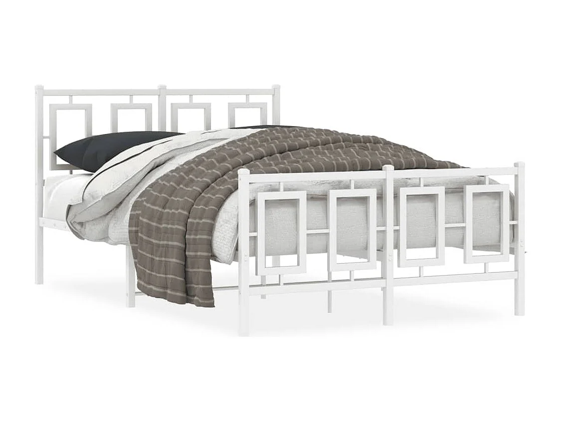 Cadre de lit métal sans matelas et pied de lit blanc 120x190 cm